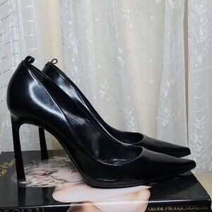 Black Leather Lanvin Pin-Up Platform Fetish High Heel Pumps Sz 38.5